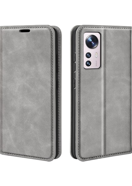 Xiaomi Için 12 Lite Cilt Dokunuş Hissi Folio Flip Pu Deri+Tpu Çift Katman Koruma Telefon Kasası Standı Cüzdan Stili Kabuk-Gri (Yurt Dışından)