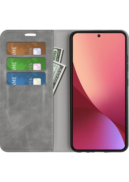 Xiaomi Için 12 Lite Cilt Dokunuş Hissi Folio Flip Pu Deri+Tpu Çift Katman Koruma Telefon Kasası Standı Cüzdan Stili Kabuk-Gri (Yurt Dışından) modelleri