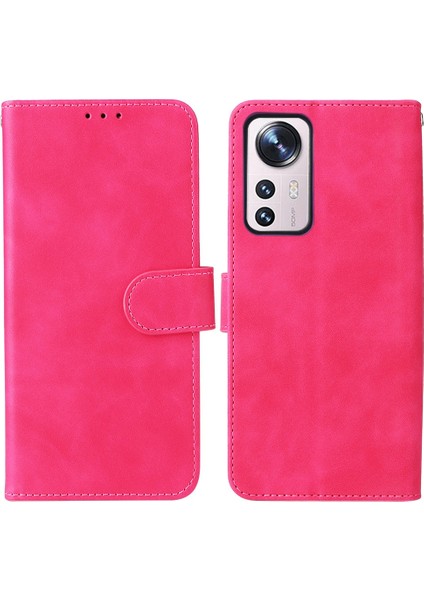 Xiaomi Için 12 Lite Anti-Çizik Pu Deri Cüzdan Telefon Kasası Standı Manyetik Kapanma Cilt Dokunuşu Hissi Şok Geçirmez Tutar Flip Cover-Rose (Yurt Dışından)