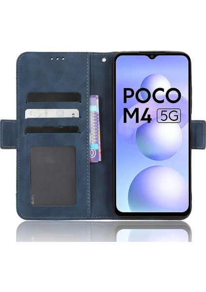 Xiaomi Için Poco M4 Için 5g Pu Deri Cüzdan Telefon Kılıfı Standına Özel Birden Kart Yuvası Manyetik Kapatma Kapak Mavisi (Yurt Dışından)