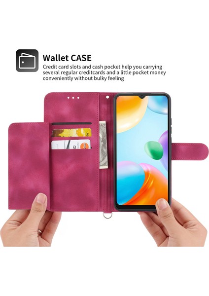 Xiaomi Redmi 10C 4g Için Anti-Fall Anti-Fone Kılıfı Baskılı Çiçekler Pu Deri Deri Touch Stand Flip Cüzdan Kapağı Bilek Kayışı ve Omuz Kayış-Wine Kırmızı (Yurt Dışından)