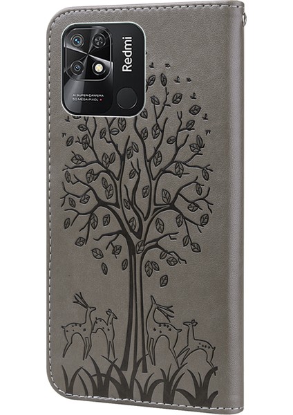 Xiaomi Redmi Için 10C 4g Cep Telefon Kılıfı Baskılı Geyik Ağacı Desen Standı Cüzdan Pu Deri Manyetik Kabuk Kapak Grey (Yurt Dışından) fırsatları