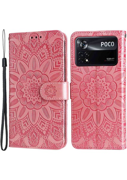 Xiaomi Poco X4 Pro 5g Pu Deri Deri Flip Cüzdan Kılıf Ayçiçeği Baskılı Stand Kitaplık Manyetik Koruyucu Kapak El Strap-Pink (Yurt Dışından)