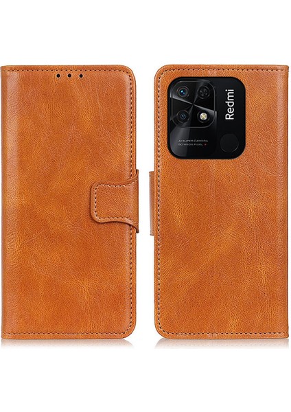 Xiaomi Redmi Için 10C Çift Katmanlı Koruma Pu Deri+Tpu Çılgın At Doku Doku Standı Cüzdan-Brown ile Mobil Kapak (Yurt Dışından)