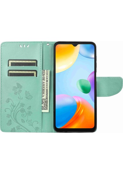 Xiaomi Redmi Için 10C Kelebek Çiçeği Baskılı Folio Flip Pu Deri Kılıf Stand Cüzdan Kapak Yeşil (Yurt Dışından) fiyatları
