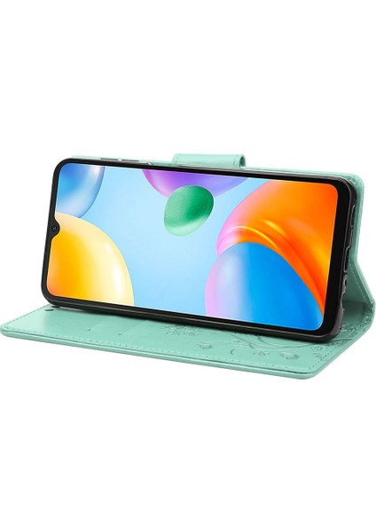 Xiaomi Redmi Için 10C Kelebek Çiçeği Baskılı Folio Flip Pu Deri Kılıf Stand Cüzdan Kapak Yeşil (Yurt Dışından) modelleri
