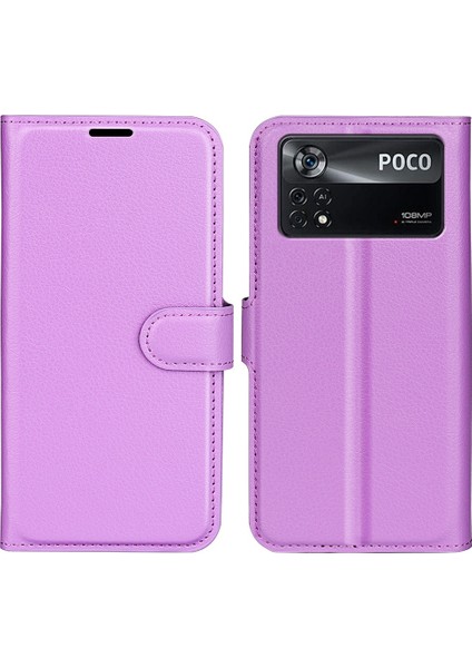 Folio Flip Litchi Cilt Deri Kılıfı Xiaomi Poco X4 Pro 5g, Damla Koruma Standı Kapak Telefon Cüzdan Aksesuar-Doğum (Yurt Dışından)