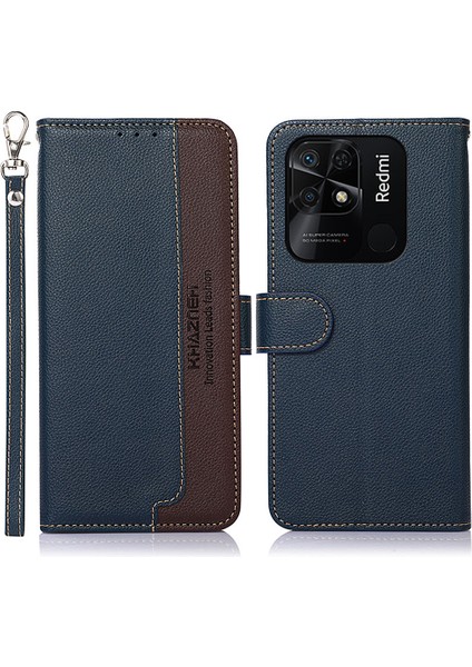 Xiaomi Redmi Için Khazneh 10C Litchi Doku Pu Deri Stand Kılıfı Rfıd Engelleme Cüzdan Telefon Kapak-Blue (Yurt Dışından)