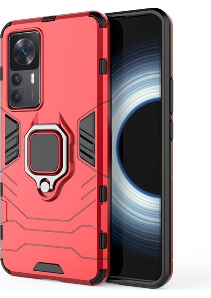 Xiaomi Redmi K50 Için Ultra 5G/12T 5g Ağır Hizmet Zırh Koruyucu Kapak Parmak Yüzüğü Kickstand Anti-Slip Sert Pc Yumuşak Tpu Şok Geçirmez Kasa-Kırmızı (Yurt Dışından)