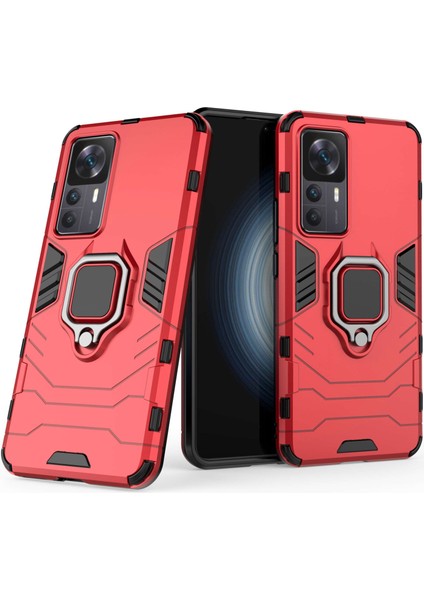 Xiaomi Redmi K50 Için Ultra 5G/12T 5g Ağır Hizmet Zırh Koruyucu Kapak Parmak Yüzüğü Kickstand Anti-Slip Sert Pc Yumuşak Tpu Şok Geçirmez Kasa-Kırmızı (Yurt Dışından)