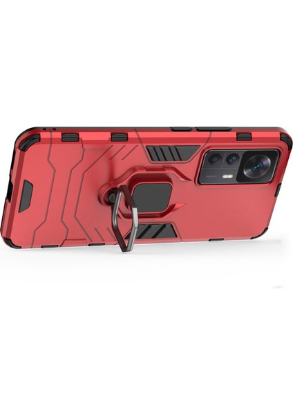 Xiaomi Redmi K50 Için Ultra 5G/12T 5g Ağır Hizmet Zırh Koruyucu Kapak Parmak Yüzüğü Kickstand Anti-Slip Sert Pc Yumuşak Tpu Şok Geçirmez Kasa-Kırmızı (Yurt Dışından)