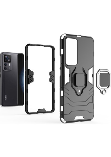 Xiaomi Redmi K50 Için Ultra 5G/12T 5g Ağır Hizmet Zırh Koruyucu Kapak Parmak Yüzüğü Kickstand Anti-Slip Sert Pc Yumuşak Tpu Şok Geçirmez Kasa-Kırmızı (Yurt Dışından)