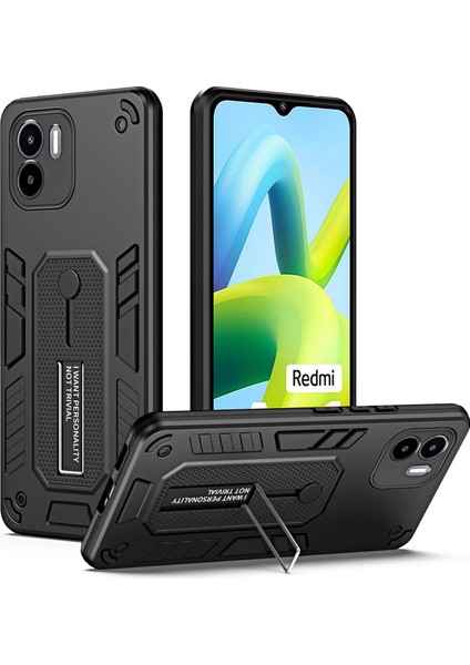 Xiaomi Redmi A1 4g/a2 4g Kickstand Telefon Kasa Yüzüğü Kayışı Pc+Tpu Telefon Kapak Black (Yurt Dışından)