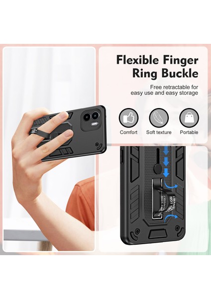 Xiaomi Redmi A1 4g/a2 4g Kickstand Telefon Kasa Yüzüğü Kayışı Pc+Tpu Telefon Kapak Black (Yurt Dışından)
