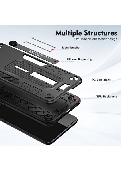 Xiaomi Redmi A1 4g/a2 4g Kickstand Telefon Kasa Yüzüğü Kayışı Pc+Tpu Telefon Kapak Black (Yurt Dışından)
