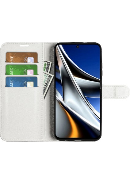 Folio Flip Litchi Cilt Deri Kılıf Xiaomi Poco X4 Pro 5g, Damla Koruma Standı Kapak Telefon Cüzdan Aksesuar-Beyaz (Yurt Dışından) fiyatları