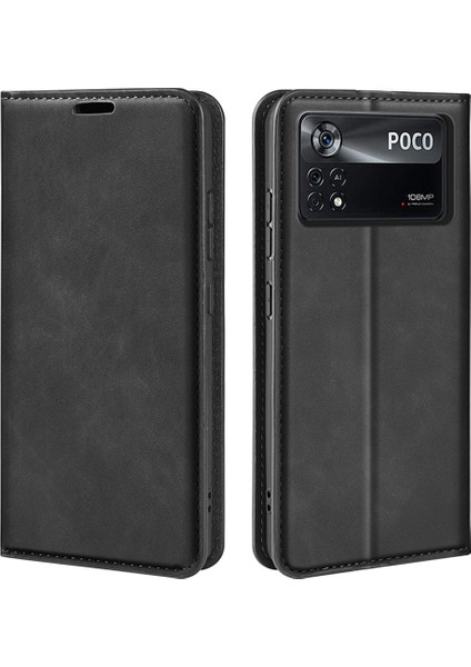 Ipeksi-Touch Doku Deri Deri Kapak Xiaomi Poco X4 Pro 5g, Otomatik Absorbed Folio Flip Telefon Koruyucu Kılıf Cüzdan Katlanabilir Stand-Black (Yurt Dışından)