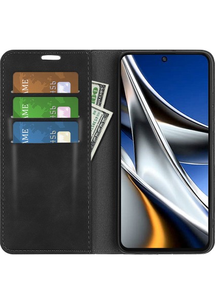 Ipeksi-Touch Doku Deri Deri Kapak Xiaomi Poco X4 Pro 5g, Otomatik Absorbed Folio Flip Telefon Koruyucu Kılıf Cüzdan Katlanabilir Stand-Black (Yurt Dışından)