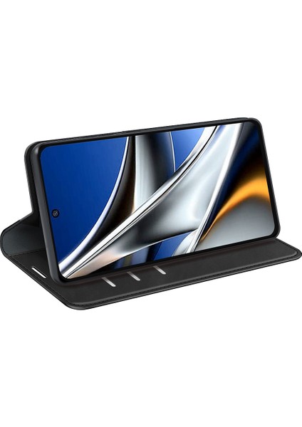Ipeksi-Touch Doku Deri Deri Kapak Xiaomi Poco X4 Pro 5g, Otomatik Absorbed Folio Flip Telefon Koruyucu Kılıf Cüzdan Katlanabilir Stand-Black (Yurt Dışından)