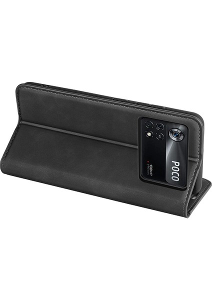 Ipeksi-Touch Doku Deri Deri Kapak Xiaomi Poco X4 Pro 5g, Otomatik Absorbed Folio Flip Telefon Koruyucu Kılıf Cüzdan Katlanabilir Stand-Black (Yurt Dışından)