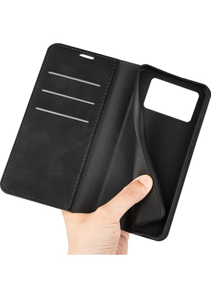 Ipeksi-Touch Doku Deri Deri Kapak Xiaomi Poco X4 Pro 5g, Otomatik Absorbed Folio Flip Telefon Koruyucu Kılıf Cüzdan Katlanabilir Stand-Black (Yurt Dışından)