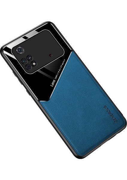 Xiaomi Poco X4 Pro 5g Cep Telefonu Kapağı Dokulu Deri Kaplamalı Pc+Tpu Anti-Fall Anti-Fall Anti Metal Manyetik Plaka Kamera Koruması Arka Kabuk Kapak Blue (Yurt Dışından)