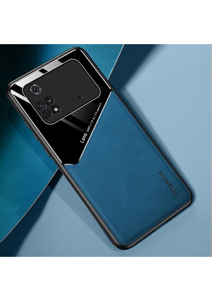 Xiaomi Poco X4 Pro 5g Cep Telefonu Kapağı Dokulu Deri Kaplamalı Pc+Tpu Anti-Fall Anti-Fall Anti Metal Manyetik Plaka Kamera Koruması Arka Kabuk Kapak Blue (Yurt Dışından)
