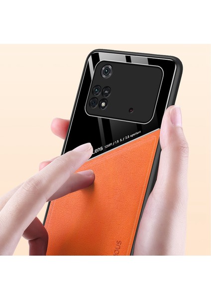 Xiaomi Poco X4 Pro 5g Cep Telefonu Kapağı Dokulu Deri Kaplamalı Pc+Tpu Anti-Fall Anti-Fall Anti Metal Manyetik Plaka Kamera Koruması Arka Kabuk Kapak Blue (Yurt Dışından)