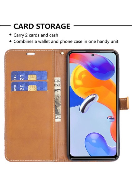 Xiaomi Redmi Için 10C Manyetik Kot Için Kumaş Doku Folio Folio Flip Standı Renk Ekleme Pu Deri Cüzdan Çok Yönlü Koruma Telefon Kapak-Siyah (Yurt Dışından) modelleri