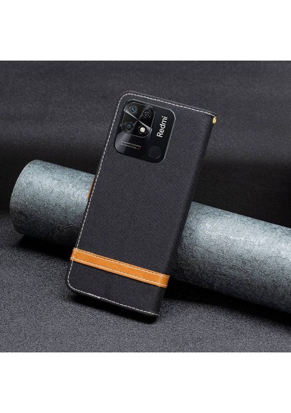 Xiaomi Redmi Için 10C Manyetik Kot Için Kumaş Doku Folio Folio Flip Standı Renk Ekleme Pu Deri Cüzdan Çok Yönlü Koruma Telefon Kapak-Siyah (Yurt Dışından) indirimleri