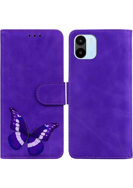 Xiaomi Redmi A1 4g/a2 4g Telefon Cüzdan Kılıfı Için, Kelebek Desen Baskı Dalgalı Pu Pu Deri Deri Touch Kapak Stand-Murple (Yurt Dışından)