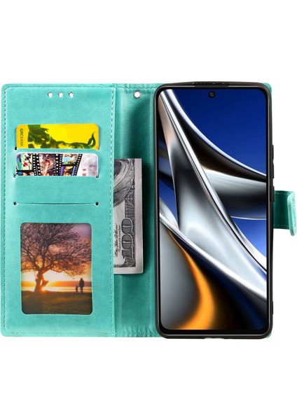 Xiaomi Poco X4 Pro 5g Cüzdan Stand Tasarımı Baskılı Mandala Çiçek Tamamen Sarılmış Pu Deri Telefon Kapak Telefonu Kılıf Yeşili (Yurt Dışından)