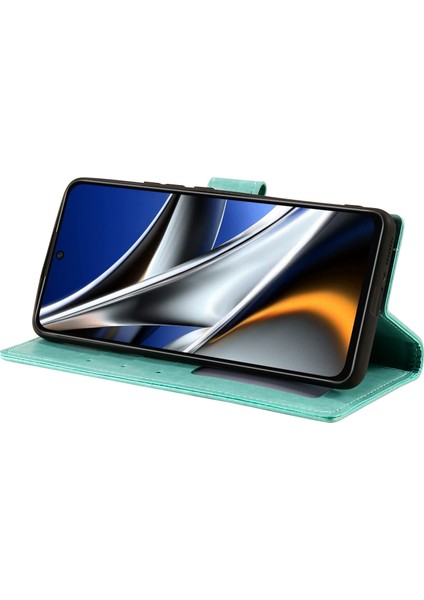 Xiaomi Poco X4 Pro 5g Cüzdan Stand Tasarımı Baskılı Mandala Çiçek Tamamen Sarılmış Pu Deri Telefon Kapak Telefonu Kılıf Yeşili (Yurt Dışından)