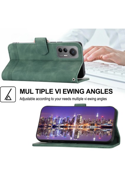 Dierfeng Df-03 Xiaomi Için 12 Lite 5g Deri Telefon Kılıfı Cüzdan Çizgileri Baskılı Desen Telefon Stand Kapak Yeşili (Yurt Dışından) fırsatları