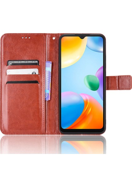 Manyetik Kapatma Cüzdan Xiaomi Için Telefon Kılıfı Redmi 10C Pu Deri Folio Flip Cover Çılgın At Doku Doku Kabuk Strap-Brown (Yurt Dışından) modelleri