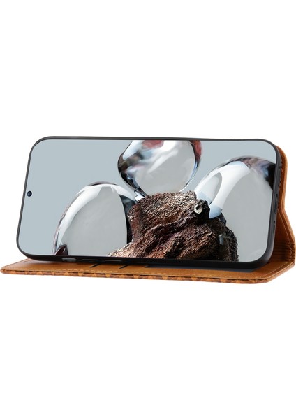 Xiaomi Poco X4 Pro 5g Için Baskılı Rhombus Desen Telefon Stand Buzağı Dokusu Pu Deri Deri Cüzdan Strap-Sarı ile Manyetik Kapak Kapağı (Yurt Dışından)