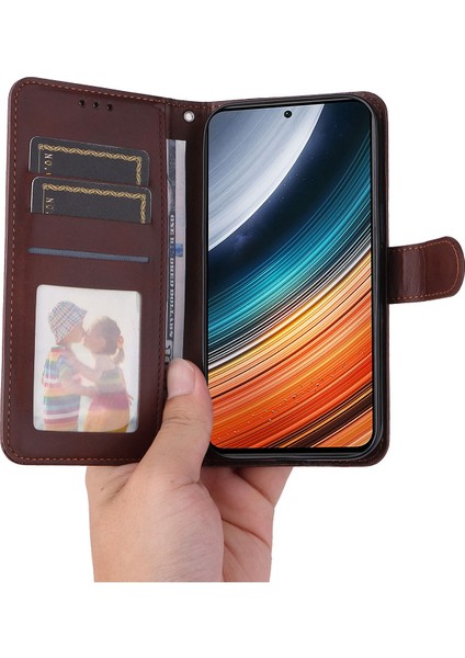 4U Sky Xiaomi Redmi K40S Için 5g / Poco F4 5g Telefon Kapağı Manyetik Klasik Buzağı Dokusu Pu Deri Stand Cüzdan Tarzı Telefon Kahverengi (Yurt Dışından)