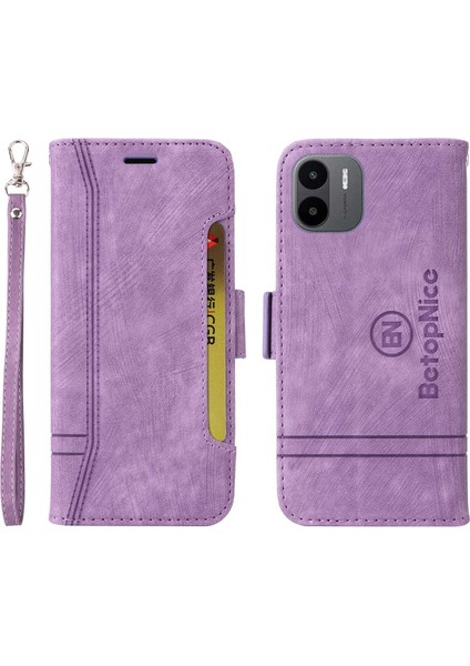 Xiaomi Için Redmi A1 4g/a2 4g Pu Deri Deri Anti-Fall Telefon Kılıf Cüzdan Stand Baskılı Dikiş Hattı Koruyucu Cep Telefonu Kapak-Mor (Yurt Dışından)