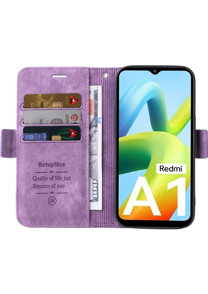 Xiaomi Için Redmi A1 4g/a2 4g Pu Deri Deri Anti-Fall Telefon Kılıf Cüzdan Stand Baskılı Dikiş Hattı Koruyucu Cep Telefonu Kapak-Mor (Yurt Dışından)