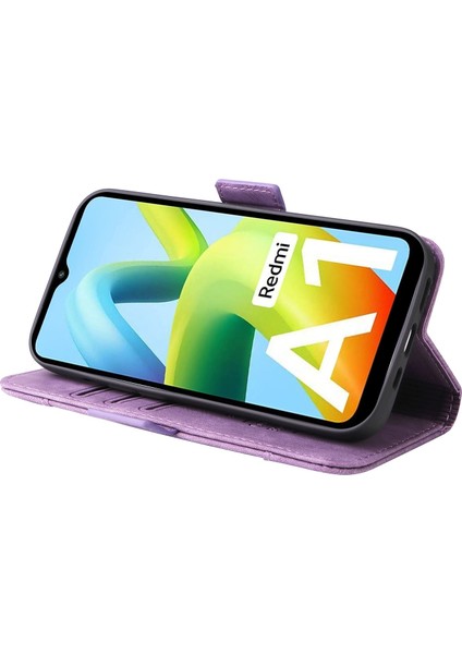 Xiaomi Için Redmi A1 4g/a2 4g Pu Deri Deri Anti-Fall Telefon Kılıf Cüzdan Stand Baskılı Dikiş Hattı Koruyucu Cep Telefonu Kapak-Mor (Yurt Dışından)