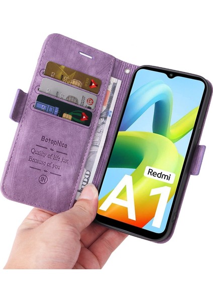 Xiaomi Için Redmi A1 4g/a2 4g Pu Deri Deri Anti-Fall Telefon Kılıf Cüzdan Stand Baskılı Dikiş Hattı Koruyucu Cep Telefonu Kapak-Mor (Yurt Dışından)