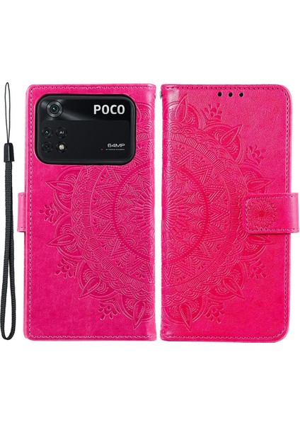 Basılı Mandala Çiçek Cüzdan Tasarım Deri Kılıfı Xiaomi Poco M4 Pro 4g, Anti Drop Tam Koruma Telefon Stand Vaka-Rose (Yurt Dışından)