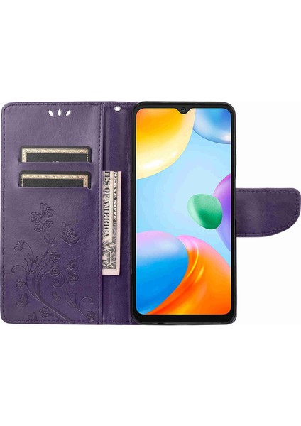 Xiaomi Redmi Için 10C Kelebek Çiçeği Baskılı Folio Flip Pu Deri Kılıf Stand Cüzdan Kapak Morası (Yurt Dışından) fiyatları