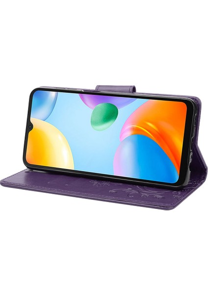 Xiaomi Redmi Için 10C Kelebek Çiçeği Baskılı Folio Flip Pu Deri Kılıf Stand Cüzdan Kapak Morası (Yurt Dışından) modelleri