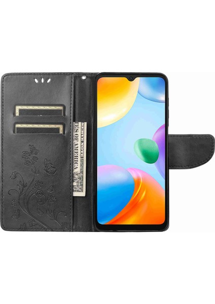 Xiaomi Redmi Için 10C Kelebek Çiçek Baskılı Folio Flip Pu Deri Kılıf Stand Cüzdan Kapak Black (Yurt Dışından) fiyatları