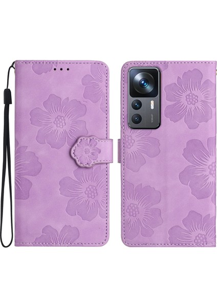 Xiaomi 12T 5G/12T Pro 5g/redmi K50 Ultra Stand Telefon Kılıfı Çiçekler Baskılı Pu Deri Cüzdan Kapak Morası (Yurt Dışından)