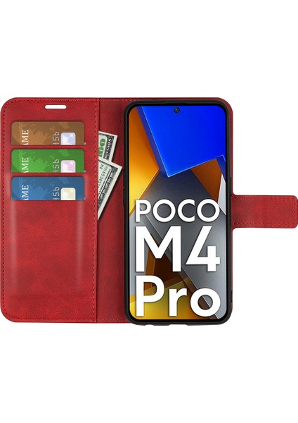 Xiaomi Için Poco M4 Pro 4g Manyetik Kıta Dokulu Pu Deri Kılıf Cüzdan Stand Flip Telefon Kapak-Kırmızı (Yurt Dışından) fırsatları