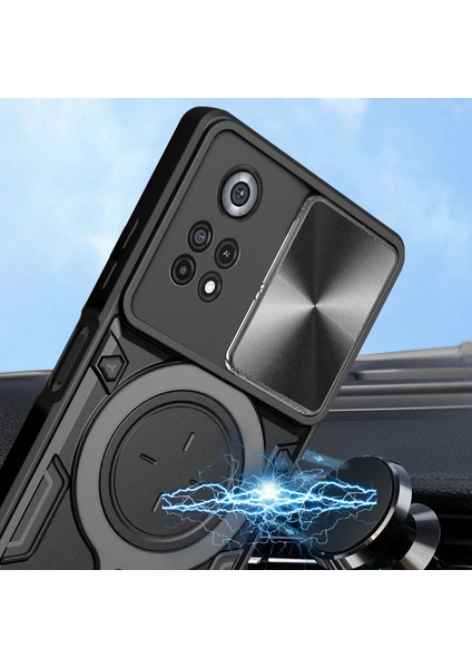 Xiaomi Poco X4 Pro 5g Slayt Kamera Koruma Telefon Kılıfı Şok Geçirmez Pc+Tpu Dönen Kickstand-Silver ile (Yurt Dışından) modelleri