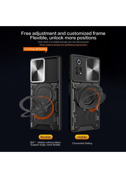 Xiaomi Poco X4 Pro 5g Slayt Kamera Koruma Telefon Kılıfı Şok Geçirmez Pc+Tpu Dönen Kickstand-Silver ile (Yurt Dışından) fırsatları