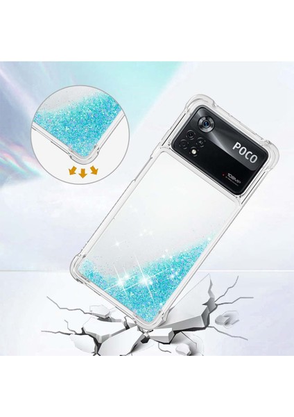 Xiaomi Poco X4 Pro 5g Sıvı Glitter Telefon Koruyucu Kılıf Hareketli Hızlı ve Yüzen Tpu Yastık Net Kapak Mavisi/pentagramlar (Yurt Dışından)
